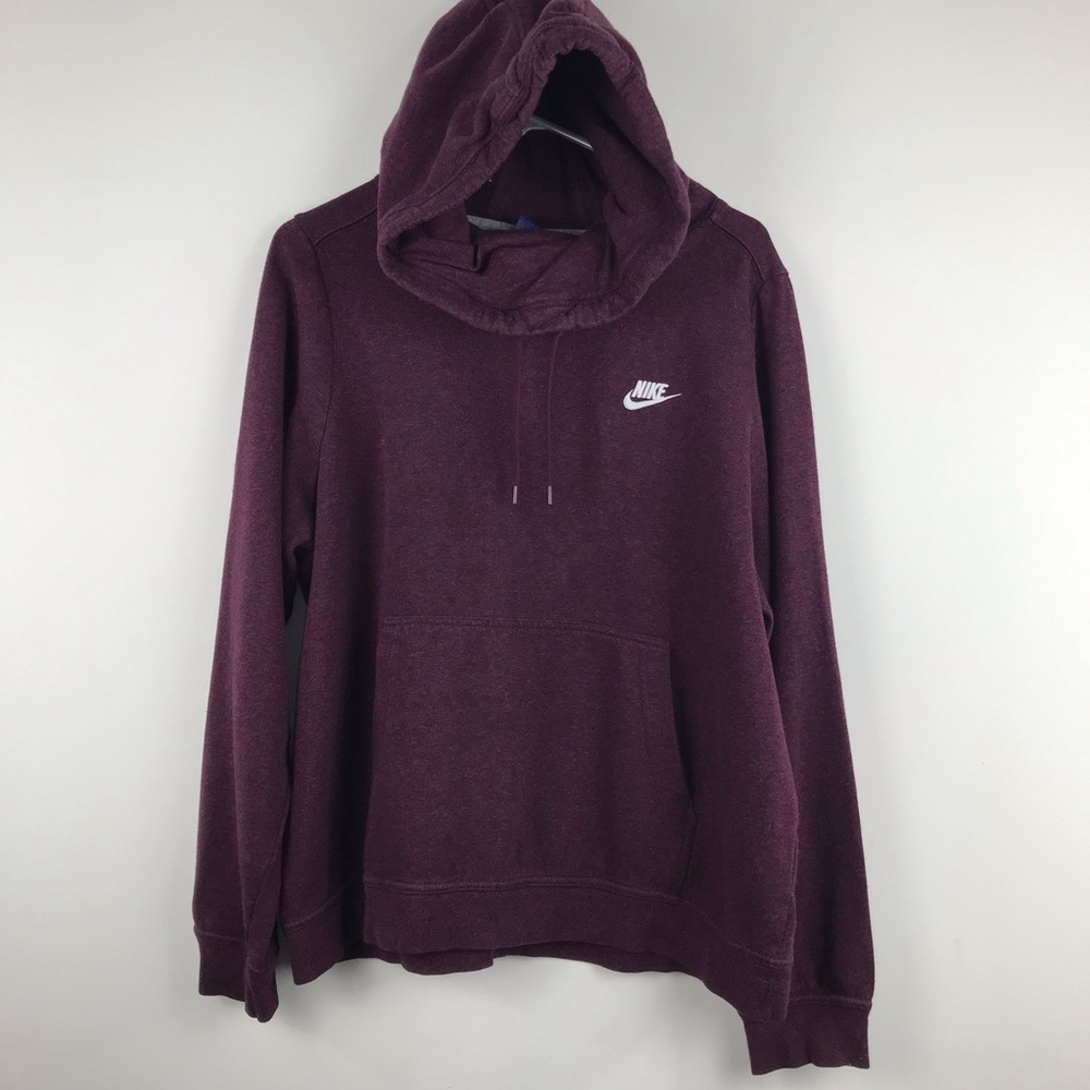 Nike Purple Hooded Sweatshirt with drawstring & pocket. White swoosh chest logo